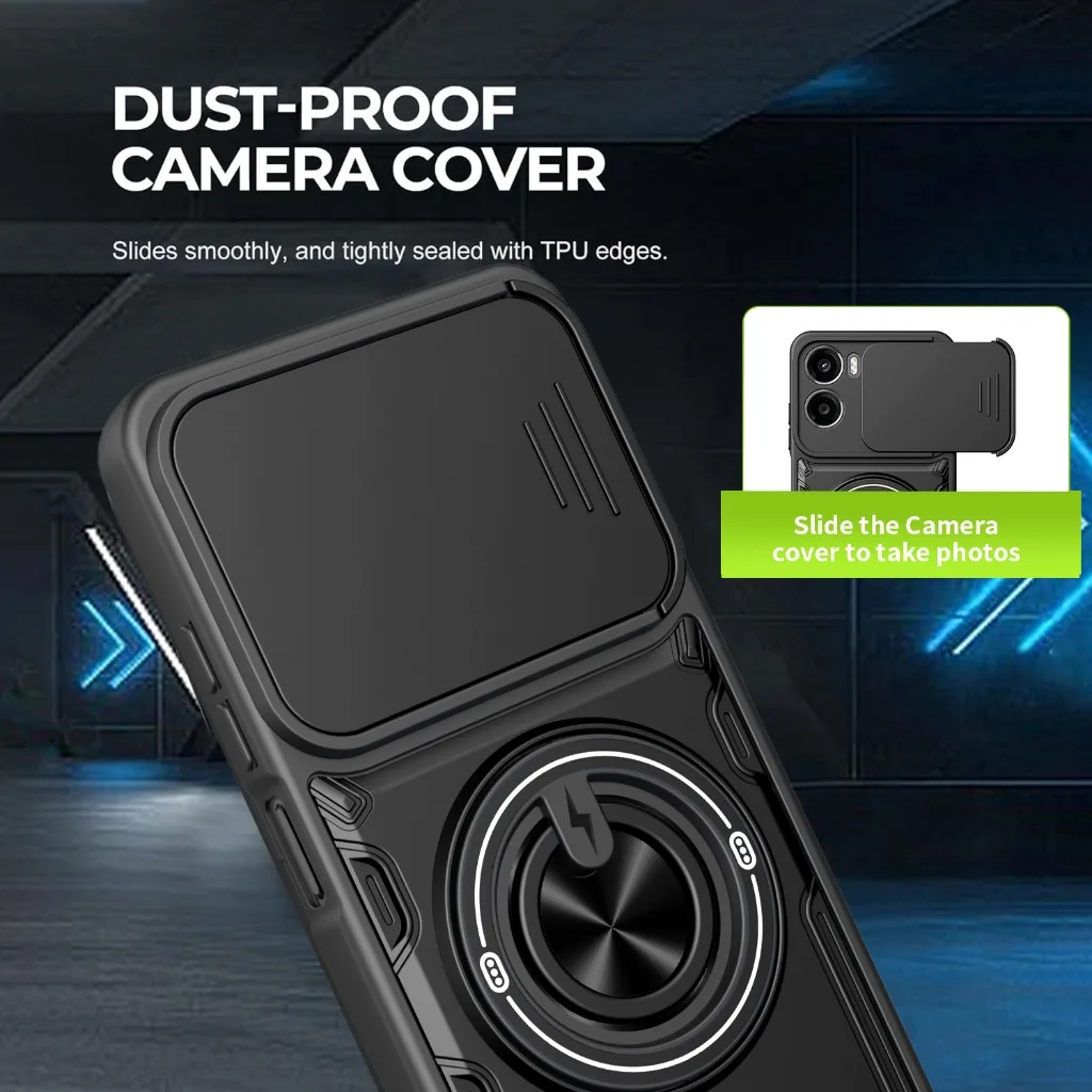 Slide Camera Protector 360° Ring Holder Phone Case for Motorola Moto G56 G85 G86 G05 G06 G15 Power E15 Edge 60 Pro 50 70 Fusion - view 3