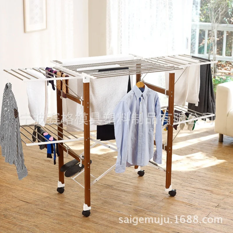 Indoor and outdoor multifunctional stainless steel mobile folding large capacity floor mounted clothes hanger