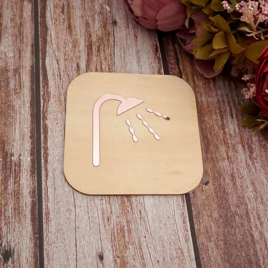 4 مللي متر علامة الحمام الخشب الحمام تسجيل الاكريليك ثلاثية الأبعاد الذهب الأسود الفضة ارتفع الذهب مرآة سطح ملصق غرفة الاستحمام العامة باب ديكور #3