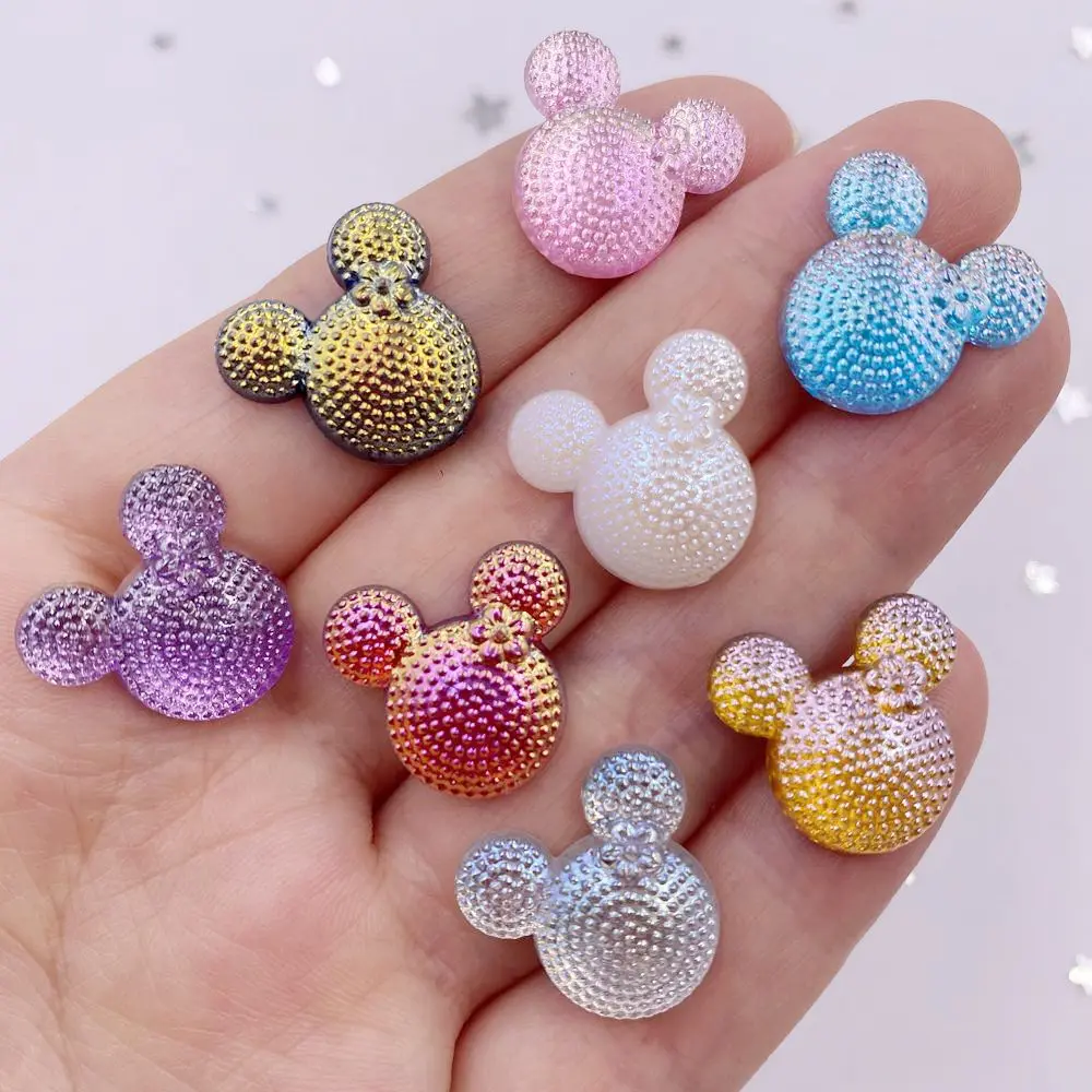 100pcs Kawaii AB Resin 16mm Glitter Crystals Mouse Flatback Rhinestone Wedding Embellishment DIY Applique Crafts L608