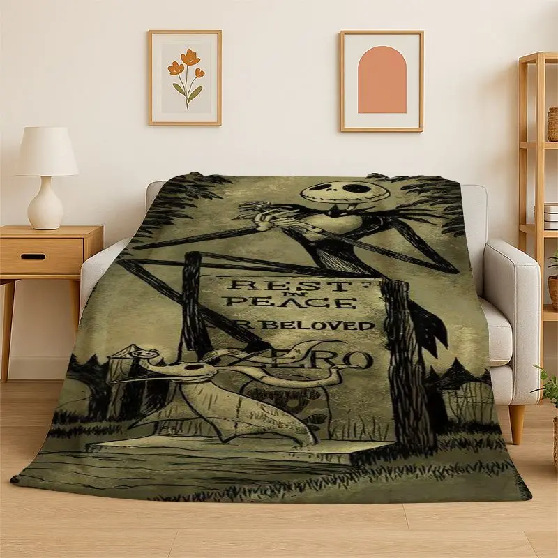 HD Cartoon N-Nightmare Before Christmas Jack HalloweeFlannel Blanket Soft Warm Throw Blanket for Bedroom Living Room Bed Travel