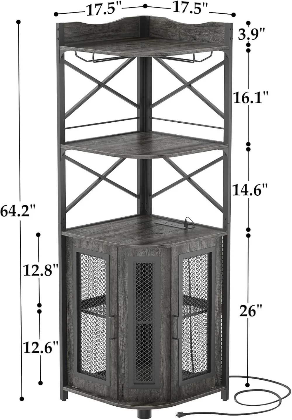 Aheaplus-meuble de bar d'angle avec prise de courant, armoire à vin industrielle avec bande LED et porte-verre, à 5 niveaux français ou armoire