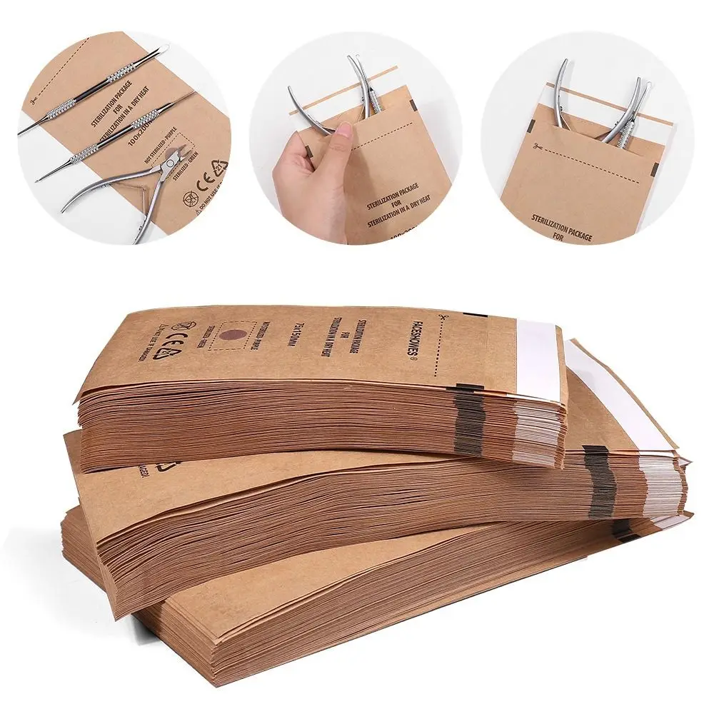 

100Pcs Disposable Sterilization Nail Bag Safety Paper Manicure Sterilizer Pouch Portable Healthy Kraft Self-Sealing Bags Woman
