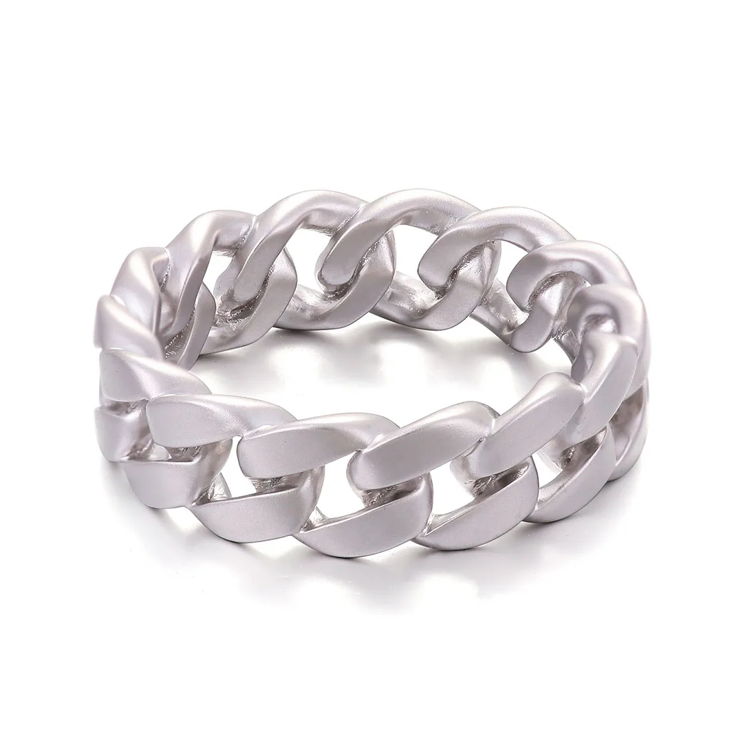 

Provence 925 Sterling Silver Chain Ring Trendy Punk Style Jewelry For Men Women Two Tone Cuban Ring Anniversary Gift