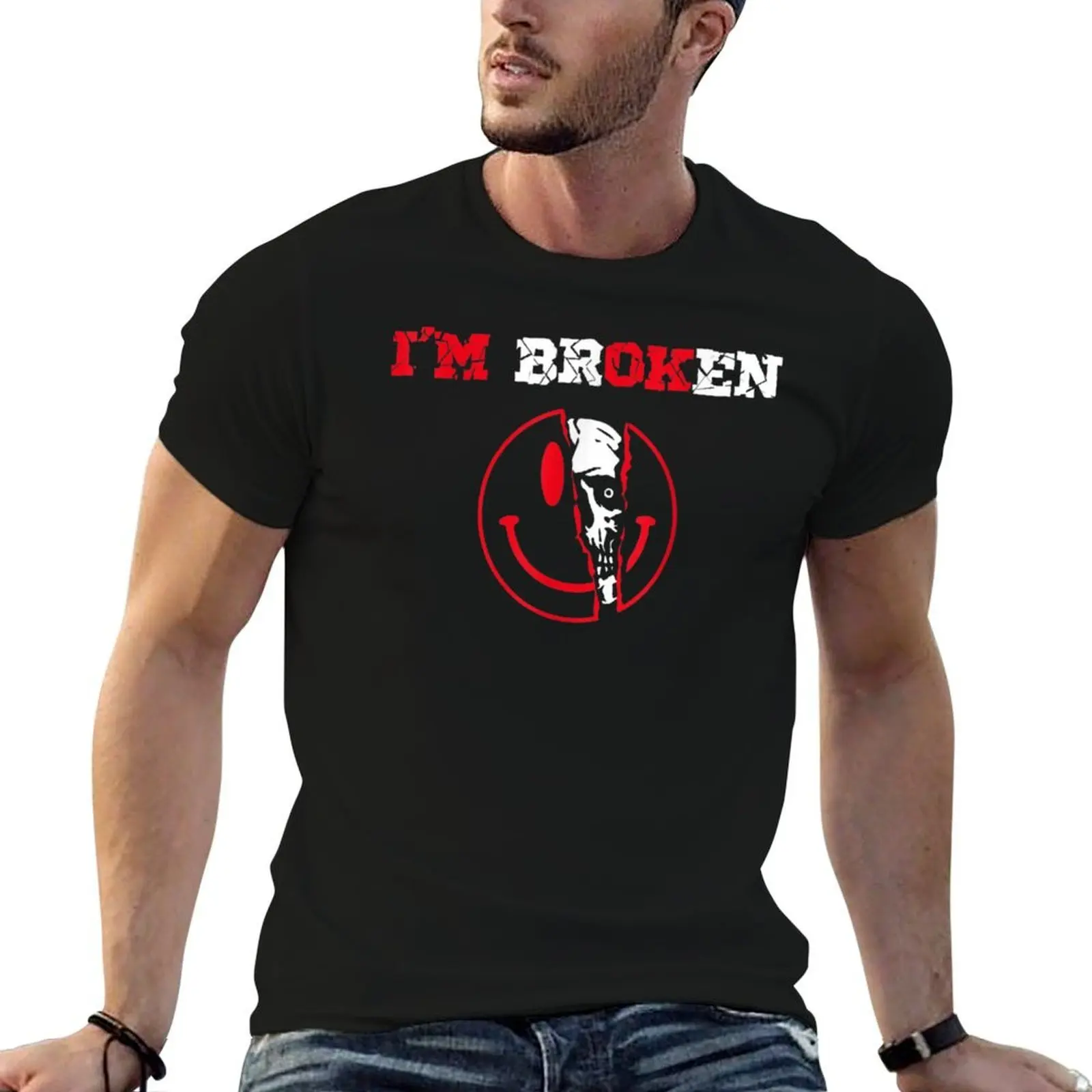 

Confused Smile I'm Broken Invisible Illness I'm OK Broken T-Shirt t shirts for man slim fit mens graphic t shirts T-Shirt