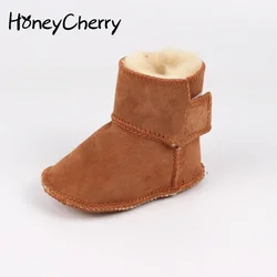 HoneyCherry Winter New Baby Sheepskin Fur Snow Boots Baby Soft Soled Warm Toddler Boots