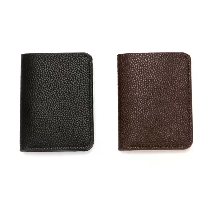 PU Leather Men Wallet Thin Small Credit Card Holder Lychee Pattern Coin Purse