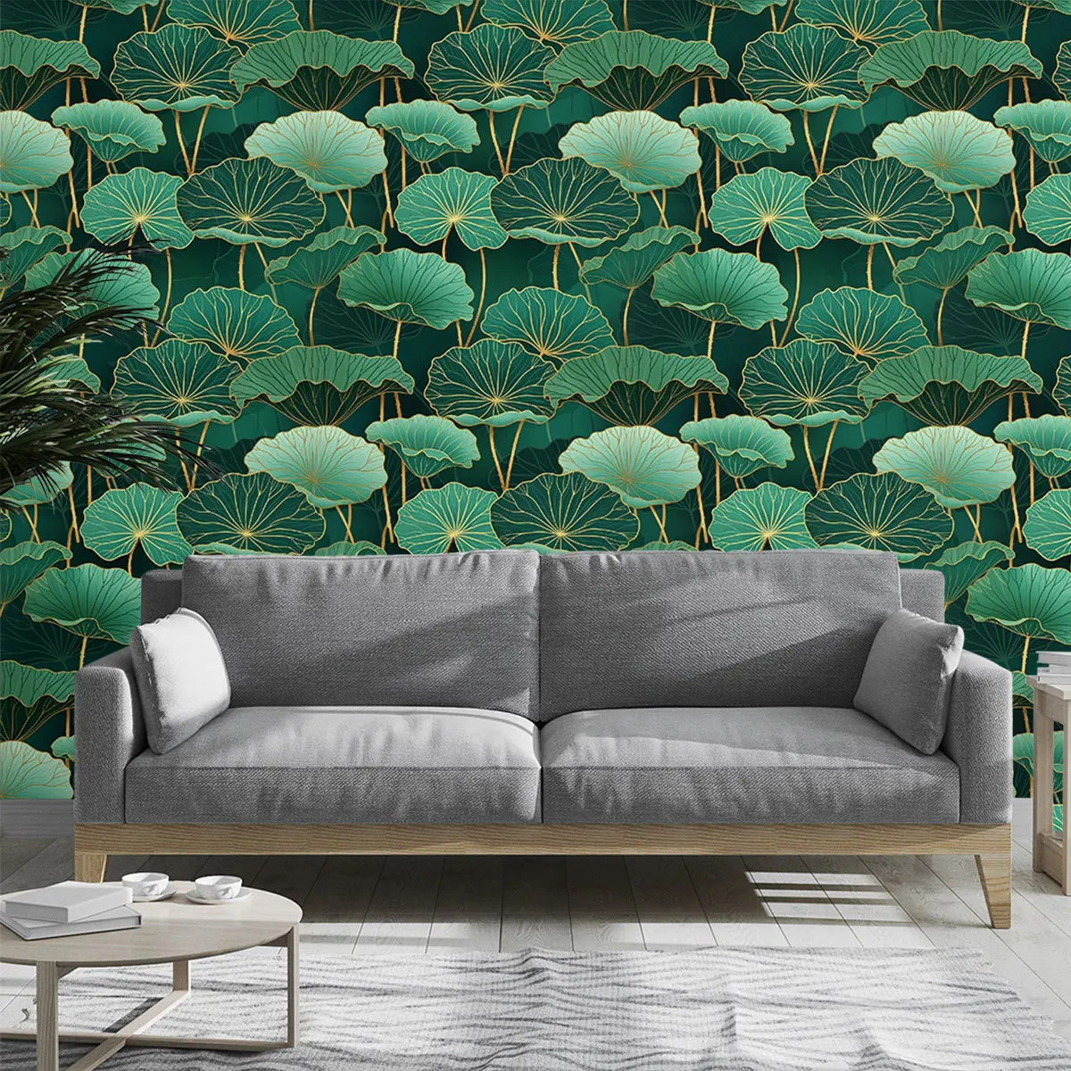 Green Lotus Leaf Self Adhesive Wallpaper Waterproof Peel and Stick Wall Mural Sticker for Living Room Bedroom Home Decor