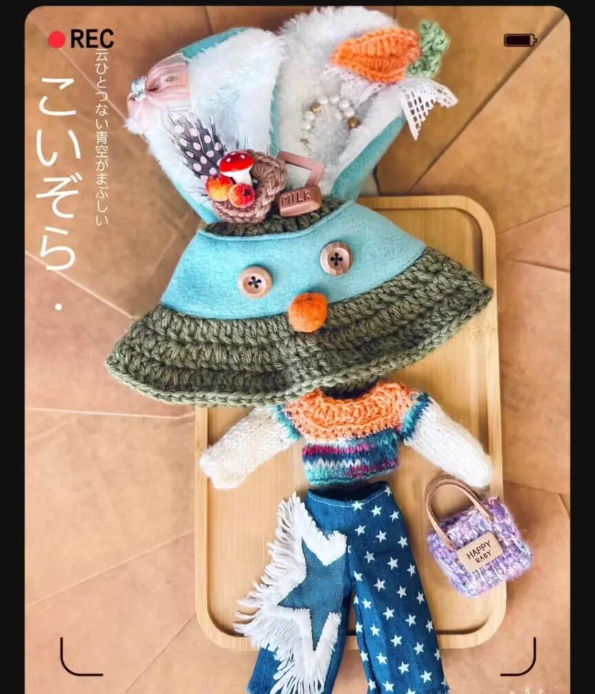 New Fashion design Bohemian cute style 4pcs Blythe Hat+sweater+pants+bag 1/6 30cm(Fit for azone,Pullip,Ob22/24/26, Licca)