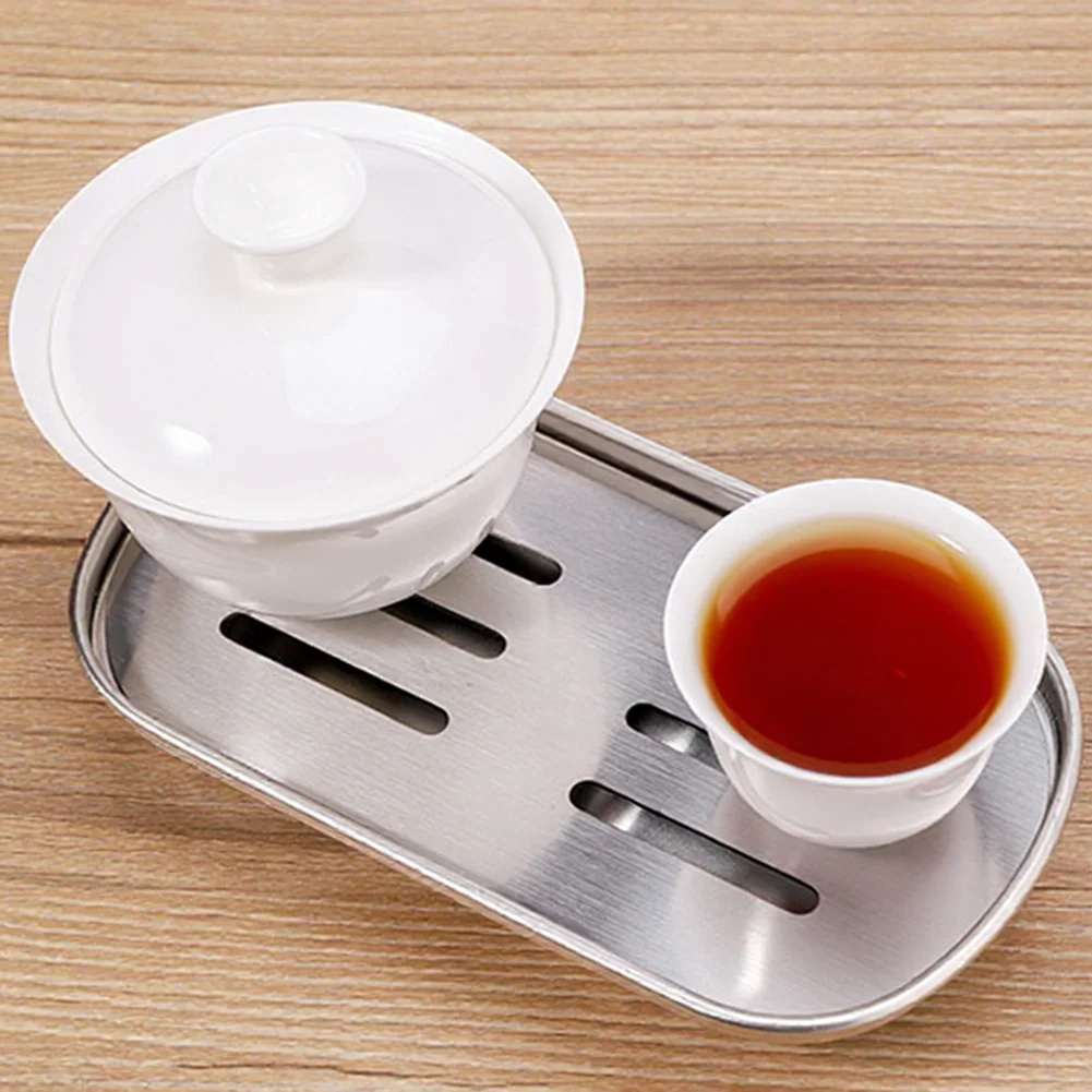 Stainless Steel Tea Tray with Quick Drain Design 15.5 8.5 2.5 CM for Kitchen Bathroom Desk Coffee Tea Accessories
