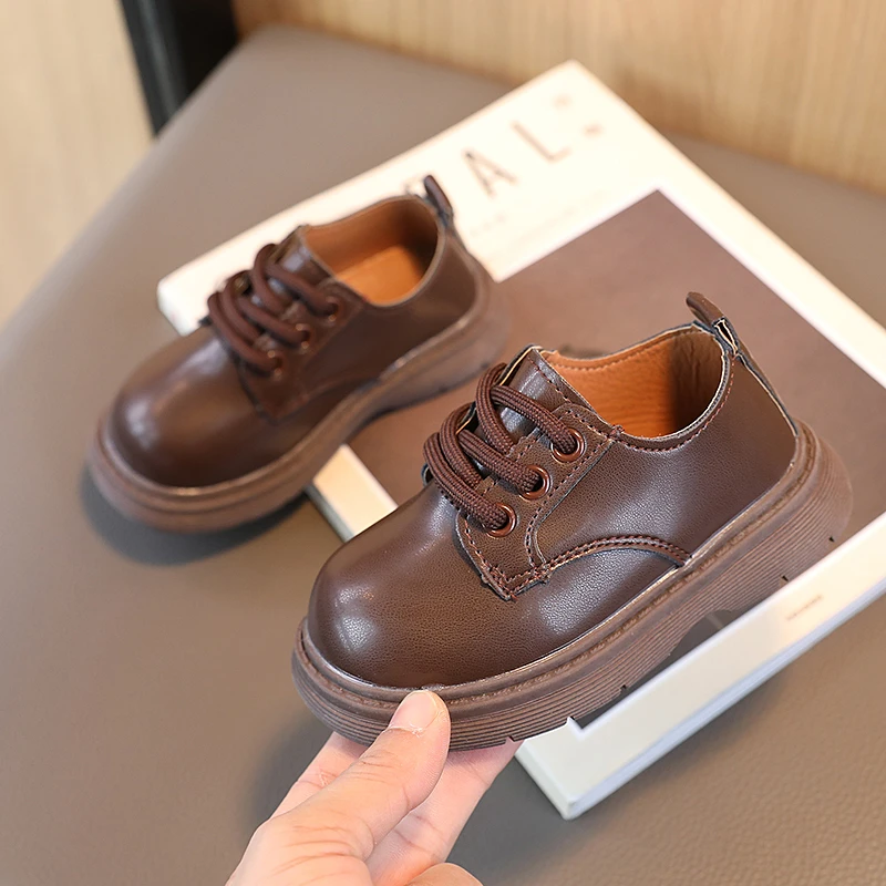 Spring Children Leather Shoes Unisex Light Toddler Kids Casual Shoes Elegant Black Brown 21-30 Fashion School Boys Girls Shoe