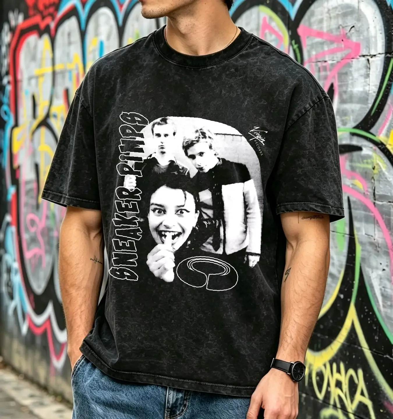 washed T Shirt Sneaker Pimps Band Black Vintage S 5XL TH4510 vintage Washed streetwear Versatile Soft Slightly graphic