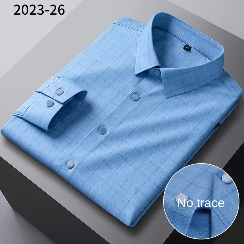 New bamboo fiber shirt men\'s long-sleeved shirt solid color elastic non-ironing professional wear tooling wholesale, shirt men