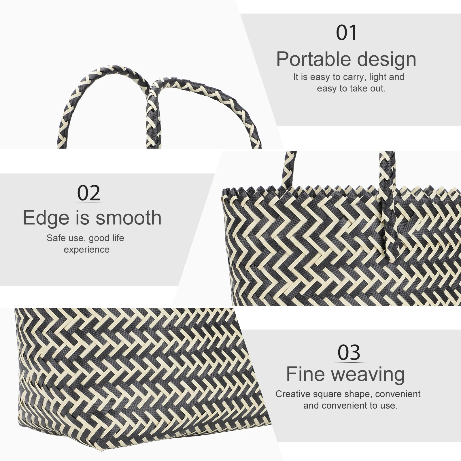 

1pc Urban Handwoven Striped Casual Bag Fashionable Large Capacity Plastic Women Handbag Shoulder Relief Design