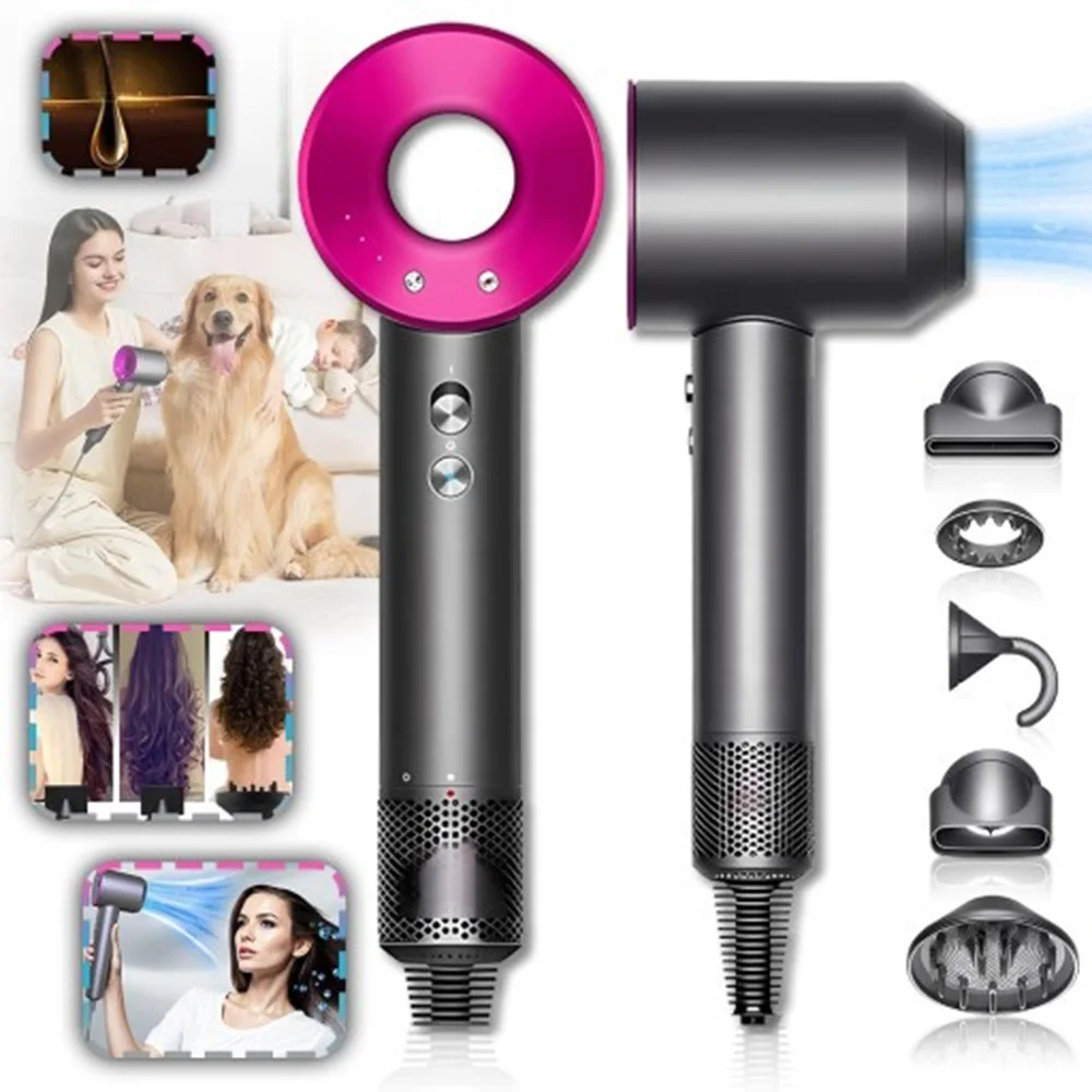 Sèche-cheveux à ions négatifs 1600W 5 en 1, silencieux, fonction air chaud et froid, séchage rapide, adapté à la maison et aux voyages