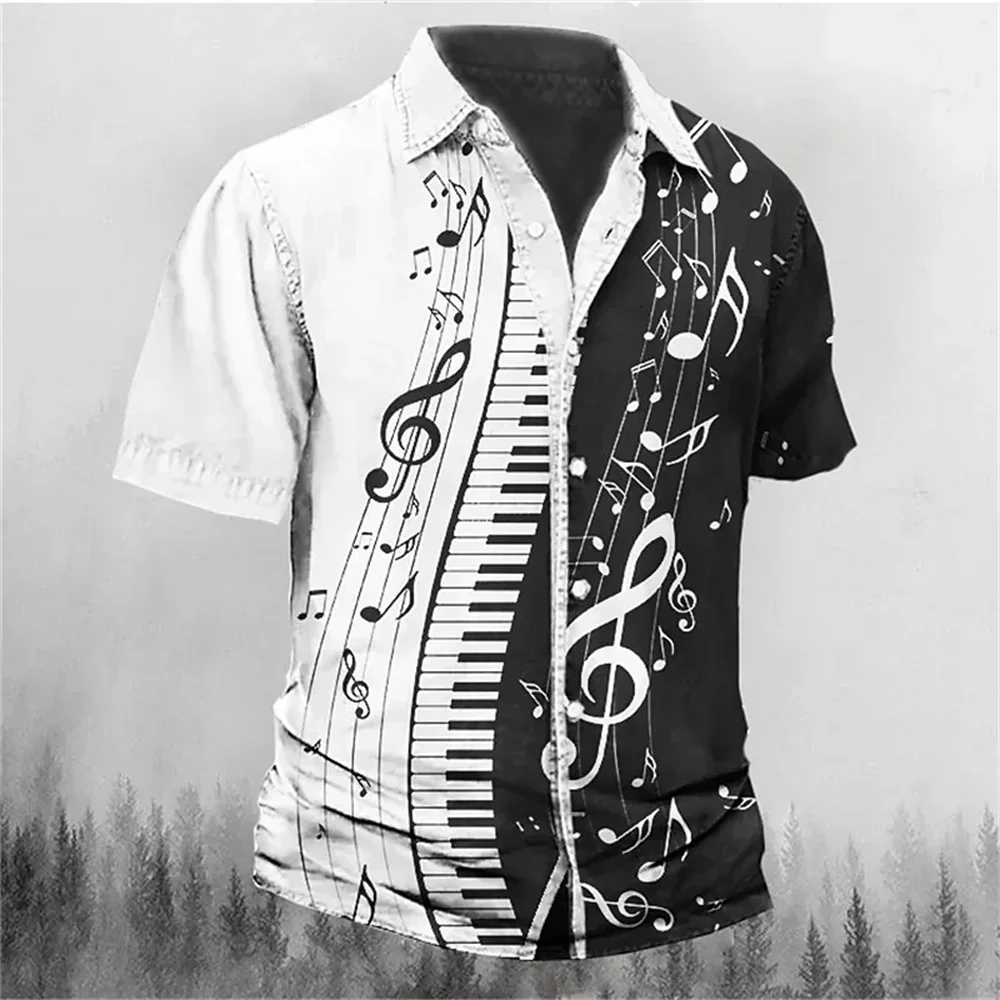 

Men's music printed shirt retro black outdoor street button short -sleeved fashion street clothing designer casual 2023 summer