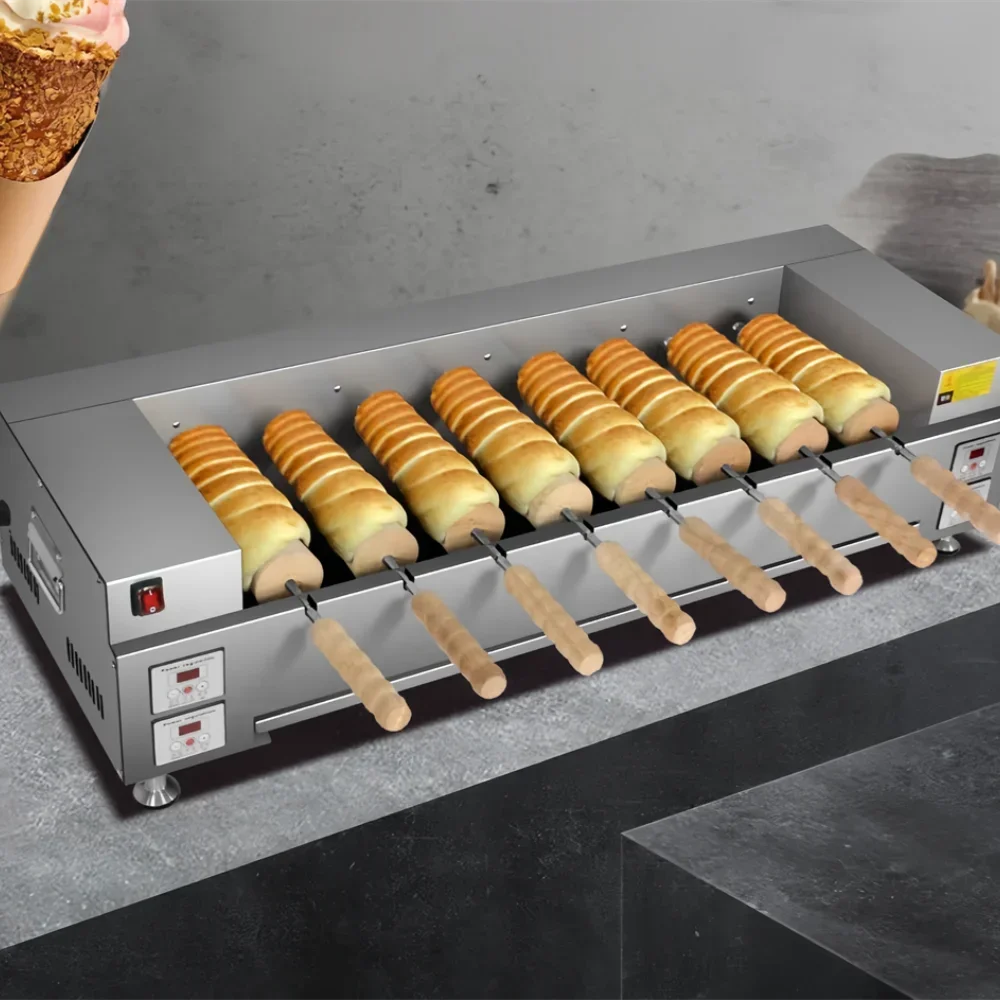With 8 Roller Electric Hungarian Chimney Cake Maker Chimney Cake Rolls Grill Oven Machine Waffle Maker Bread Roll Baking Machine