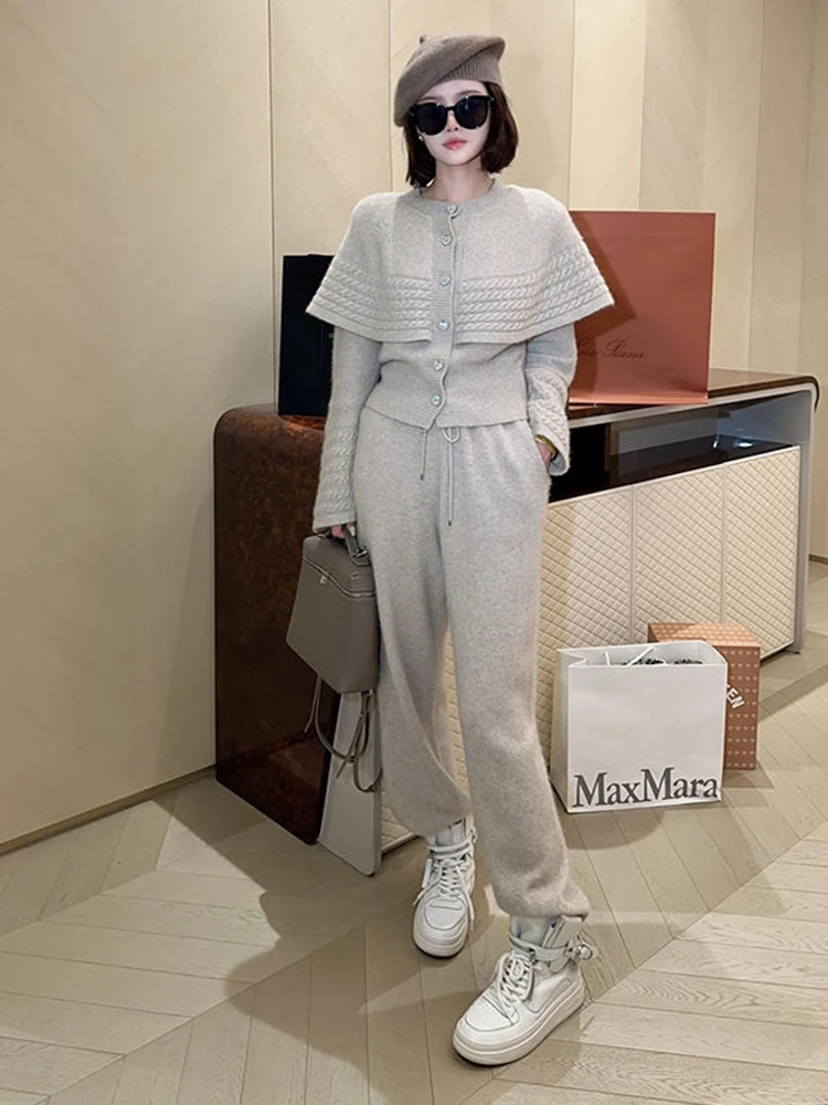 

Women's Knitted Suit Warm 2 Piece Sets Elegant Sweater Knitwear Jumper Oversized Casual Sweaters Jogging Knitwear Tracksuit