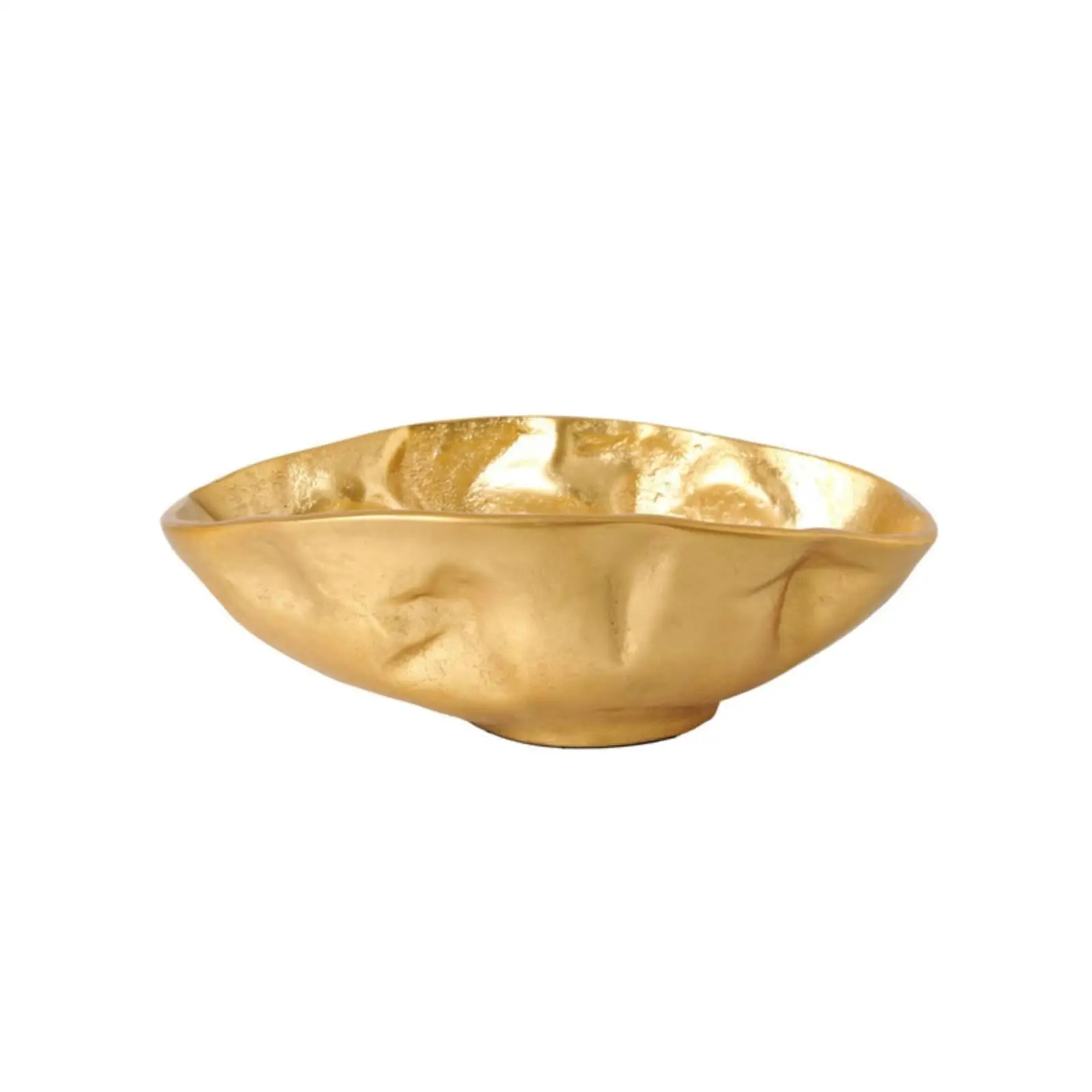 Bowl with Hammered Texture Gold Table Accent Organic Rim for Tabletop, Entryway