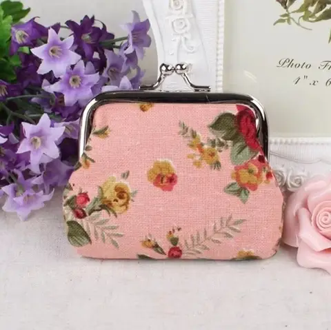 Mini plånbok väska senaste kvinnor flickor retro rosblommor tryckt hasp canvas myntväska plånböcker spänne påse mini väska present 10 best sales handväska flicka - №9