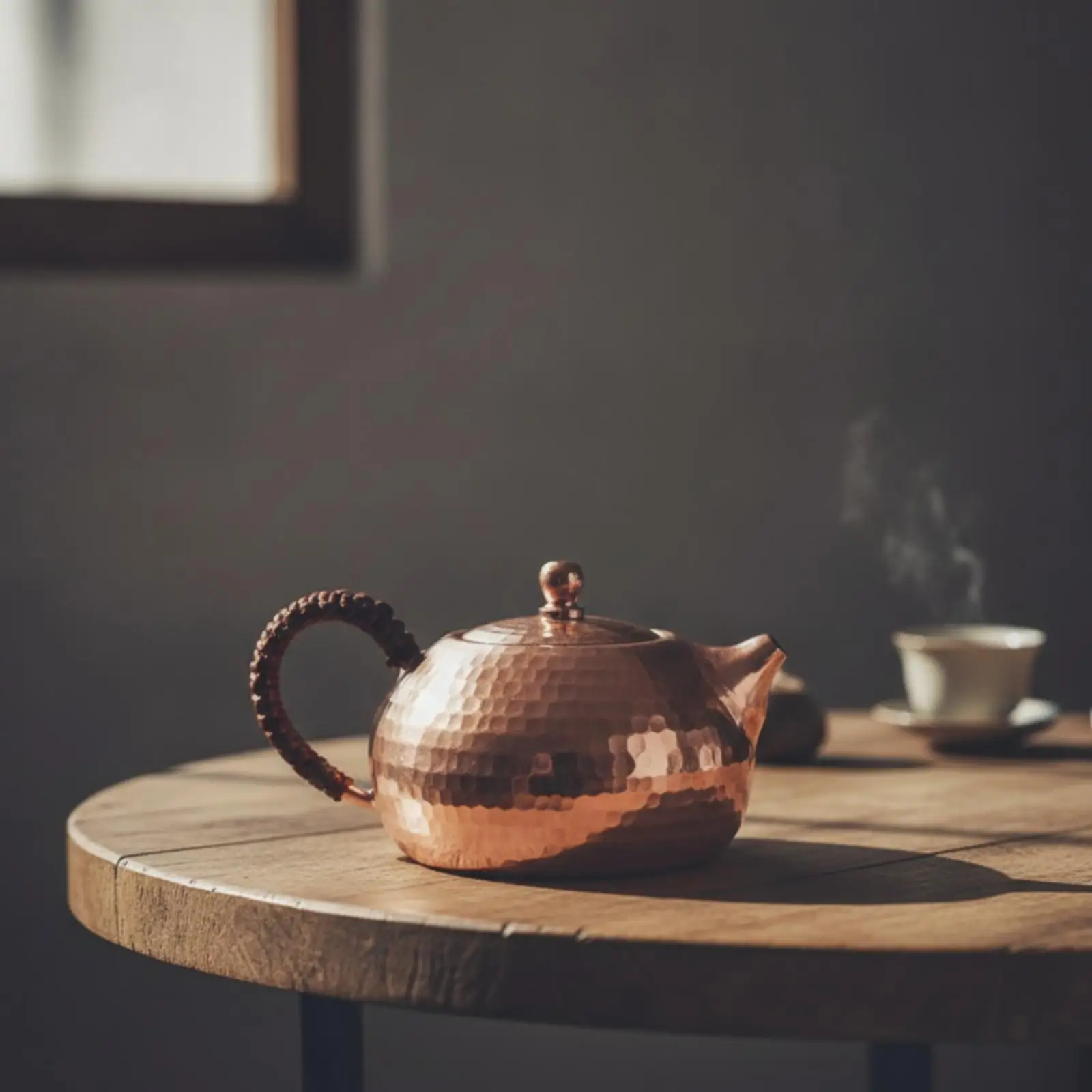 Hammered Copper Teapot Kettle for Gas Stove with Traditional Design and Comfortable Braided Handle