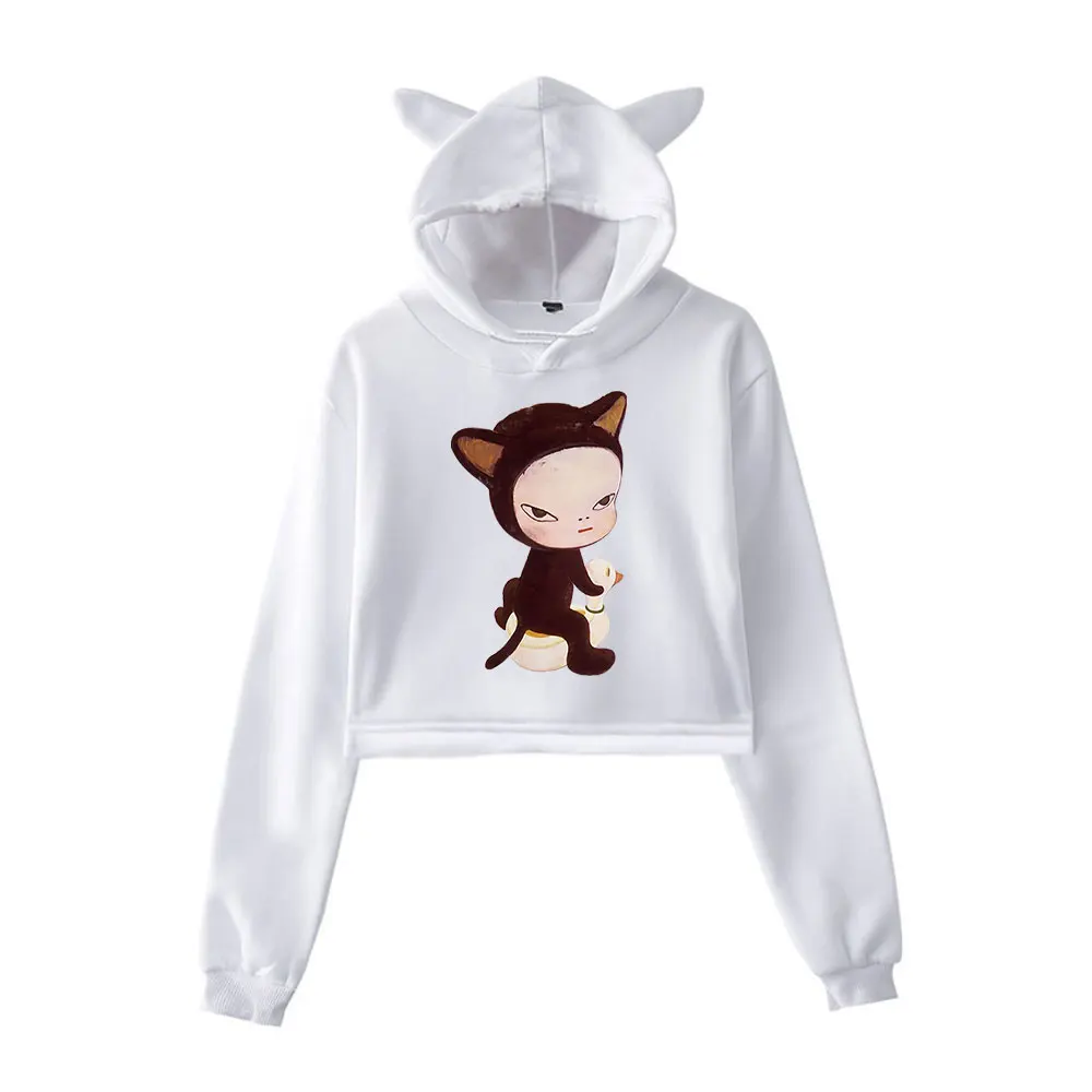 Yoshitomo Nara Cat Ride Duck Hoodie Vintage 90s Streetwear Hoodie Merch Hoodies Sweatshirts for Girls Cat Ear Crop Fashion 