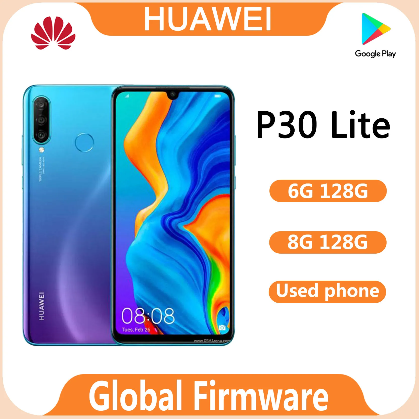 Huawei P30 Lite Smartphone Kirin 710 Celular Posterior fingerprint Lightweight phone 24MP Camera full screen Used Phones
