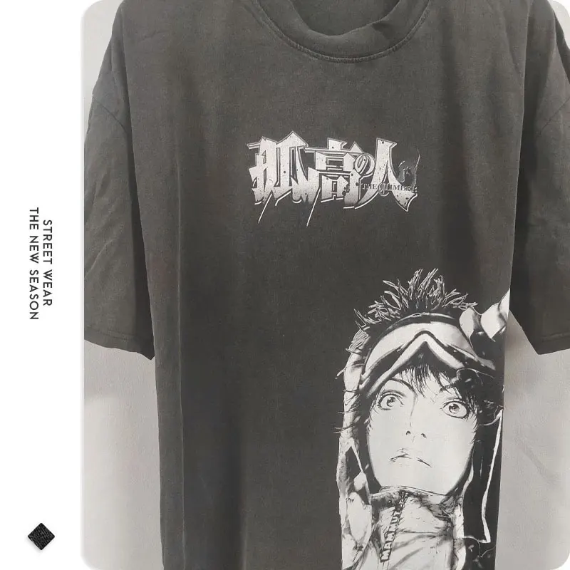 Manga The Climber T Shirt Mori Buntarou Vintage Washed Tops Tees Anime Graphic Short Sleeve T-shirt Harajuku Men Clothing Cotton