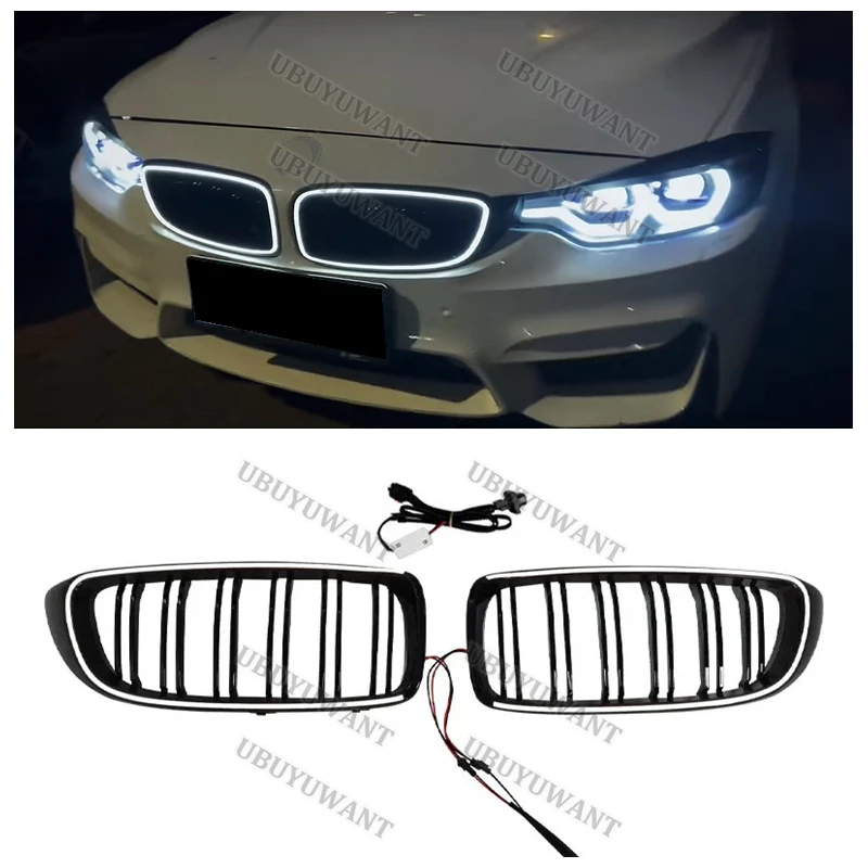 2013 a 2019 para BMW 4 Series F32 F33 F36 Auto malla frontal máscara exterior embellecedores cubre parachoques delantero ABS parrilla LED modificada