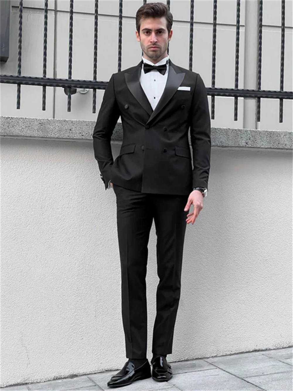 Guapo 2 uds Simple de un solo pecho elegante novio traje de cena de boda para hombre fiesta de graduación chaqueta personalizada pantalones