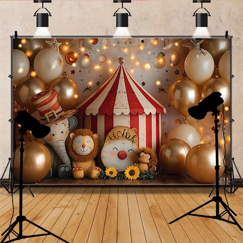 SD-04ฉากหลังเต็นท์ละครสัตว์พร้อมกันสาดลายทางสำหรับถ่ายรูปป๊อปคอร์นลูกโป่งของตกแต่งปาร์ตี้วันเกิดรูปสัตว์สตูดิโอ