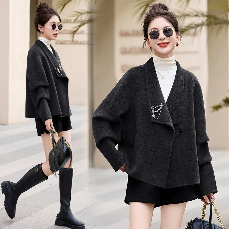 

2026 New Autumn Winter Woolen Coat Women Fashion Double-sided Coat Short Temperament LooseWarm Overcoat Outerwear Female Tops