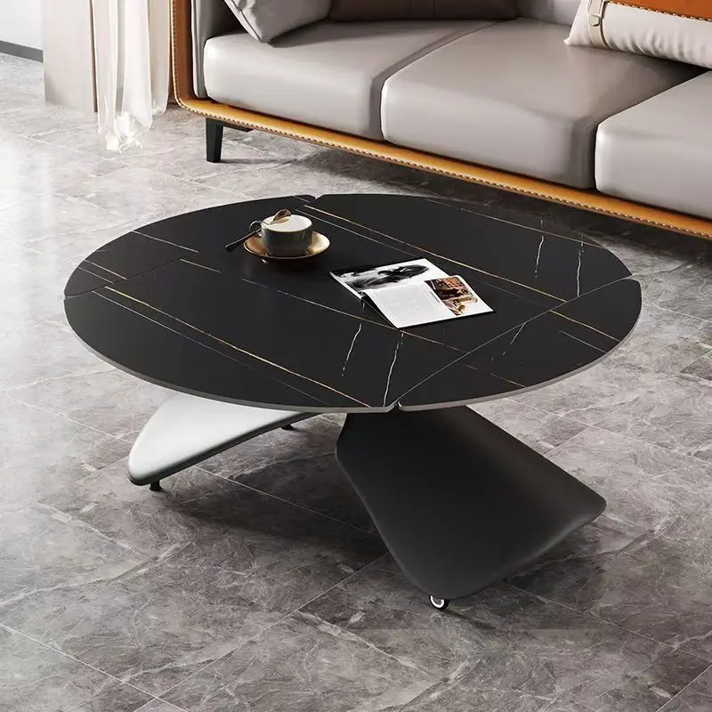 Lifting coffee table dining table dual-purpose small apartment multi-functional round slate coffee table