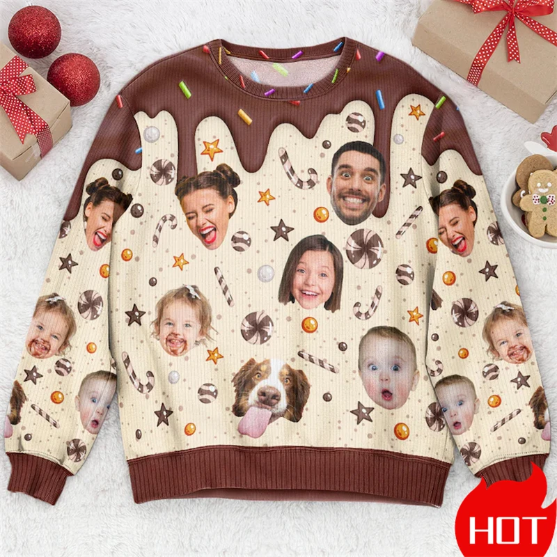Customized Photos Ugly Christmas Sweater Unisex Personalized Photo Graphic Sweatshirts Customize Face Family Gifts Pullovers New