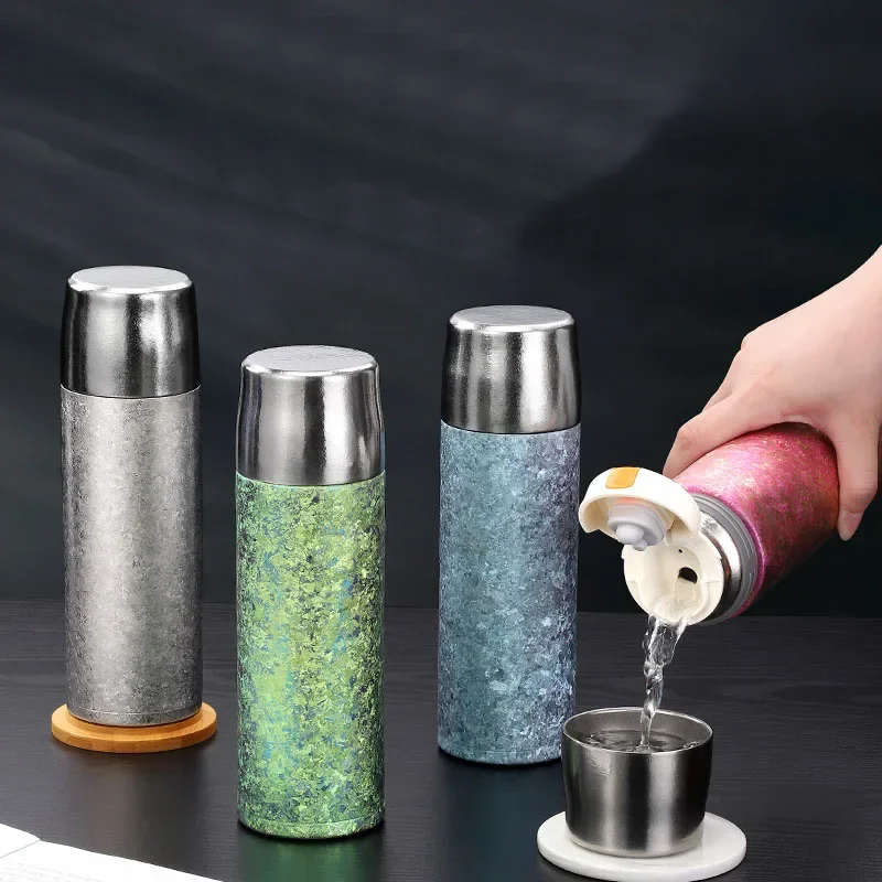 480ml Thermos Cup With Bounce Inside Lid,Double Layer Pure Titanium Vacuum Flasks,Gift Drinkware,High Grade Thermal Water Bottle
