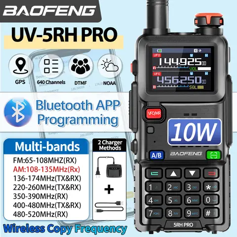 Baofeng UV-5RH PRO GPS 워키 토키 블루투스 프로그래밍 10W 멀티 밴드 AM/FM 장거리 양방향 라디오 배송 크루즈 여행