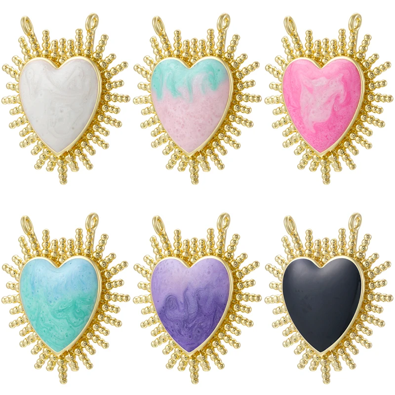 Heart-Shaped Enchanting Enamel Dripping Glaze Texture Heart Pendant Sweetheart Ladies' Jewellery Making Accessories 2Pcs:VD2228