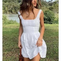 Summer dress women white lace dress evening party mini dresses elegant vestidos vintage beach dresses square neck backless