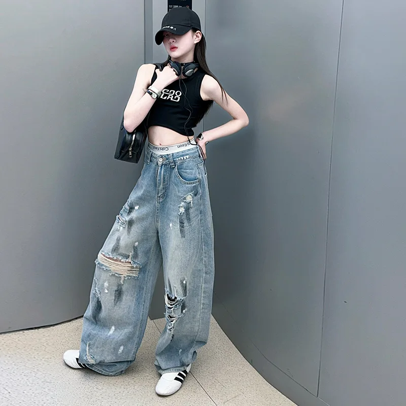 Denim ￼pants vintage baggy y2k retro Women Y2K Baggy Denim Pants 