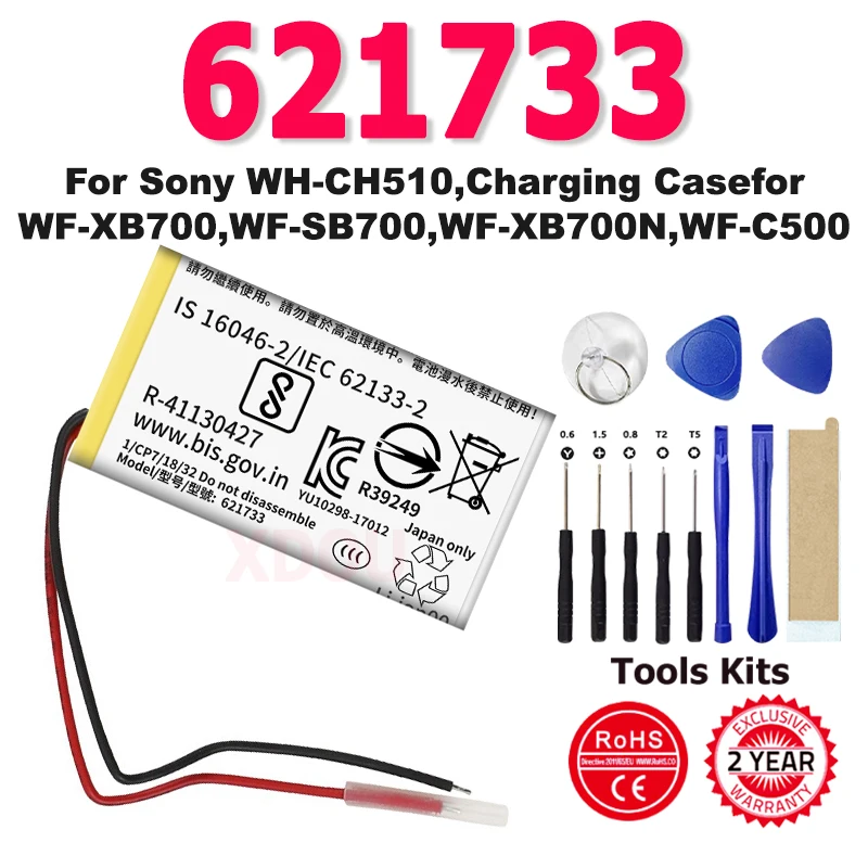 

New Wireless Headset Battery 621733,1588-0911 For Sony WH-CH510,Charging Casefor WF-XB700,WF-SB700,WF-XB700N,WF-C500+Tools