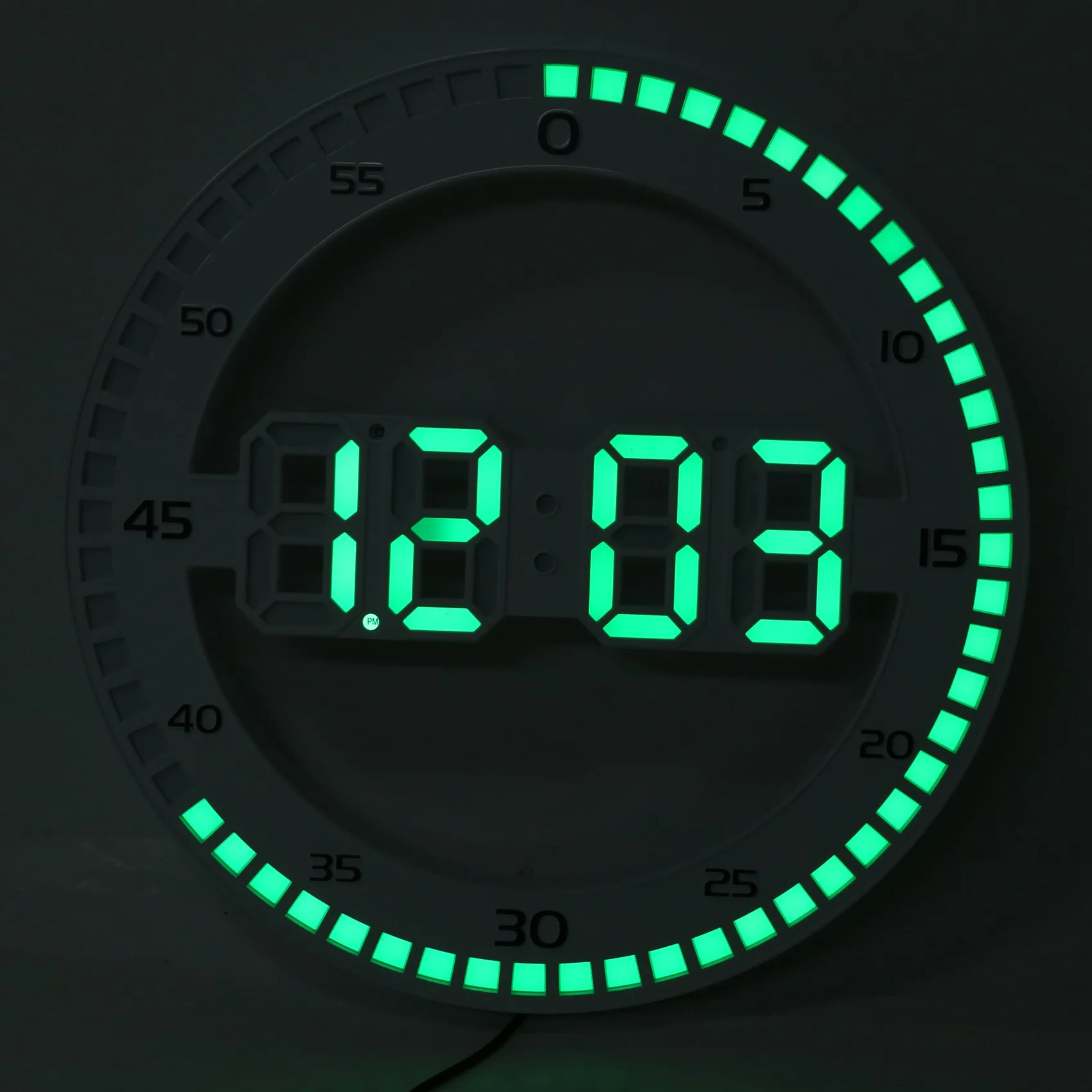 3D Large Digital Alarm Wall Clock with Temperature Date LED Luminous USB Desk Clocks for Bedside Table Home,White-A