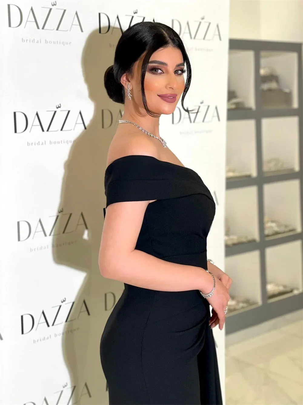 Meetlove – robe de bal longue au sol, avec perles noires, asymétrique épaule dénudée, plis, gaine en cristal Simple, personnalisée, brillante, pour mariage, 2025