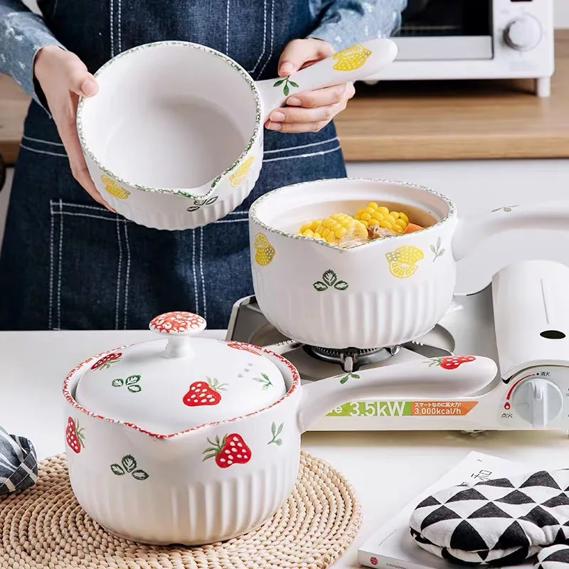 Ceramic Stew Pot with Handle Instant Noodle Pot Baby Food Supplement Household Porridge Soup Cooking Pot Kitchenware Cookware