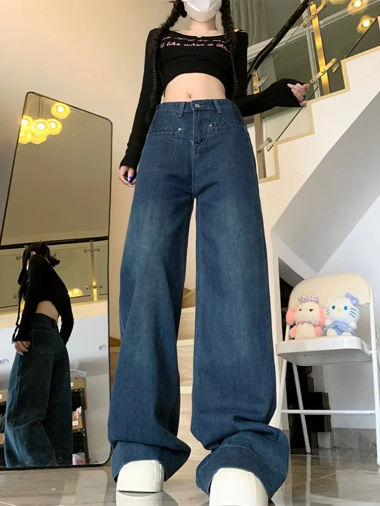 Jean pleine longueur pour femme, coupe Harajuku, conception de niche délavée, style coréen, rue haute chic, Ins 03/coréen, filles cool, printemps et automne