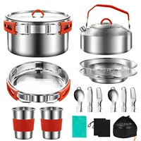 Amazon Hot Sale, Outdoor 304 Stainless Steel Camping Pot Set Pot Set Camping Cookware Portable Tableware