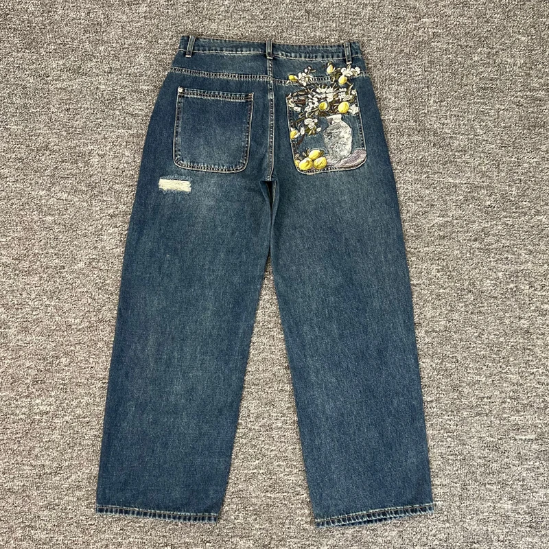 جينز Derschutze غير رسمي مناسب للاستخدام اليومي بأرجل مستقيمة 2025 نمط هاراجوكو ملابس الشارع الشهير للرجال والنساء جينز Derschutze مطرز #6