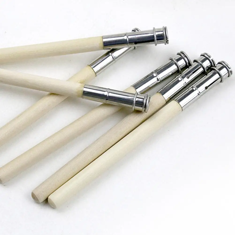 Extensor de lápiz de Material Premium, abrazadera de Metal, mango de madera para lápices Hexagonal redondos, virola niquelada, 5 uds.