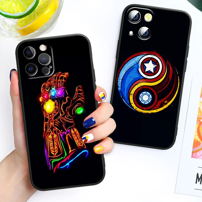 Marvel Avengers Hero Logo For iPhone 14 13 12 11 Pro Max XS Max X XR 7 8 Plus 6S 5S Silicone Black Shell Phone Case