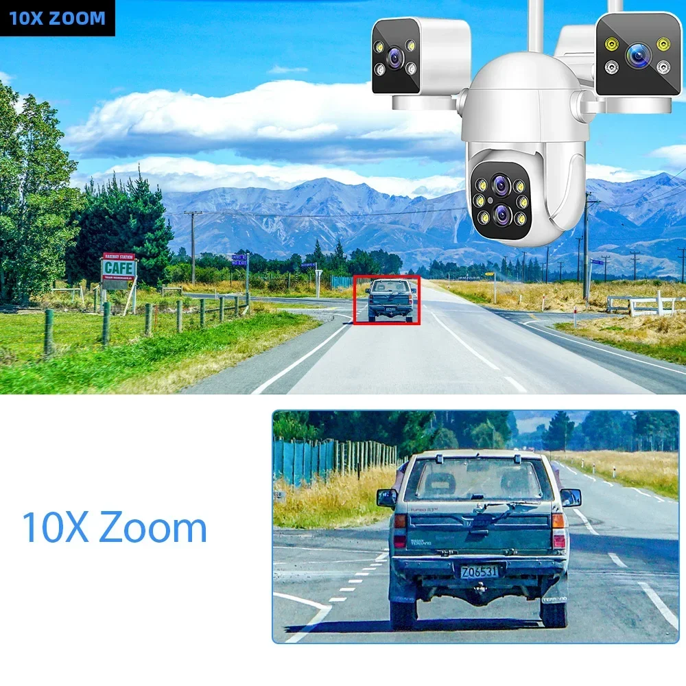 16MP 4K WiFi PTZ Security Camera 10X Zoom Outdoor Four Lens Three Screens Auto Tracking  Wireless CCTV Video Surveillance Camera