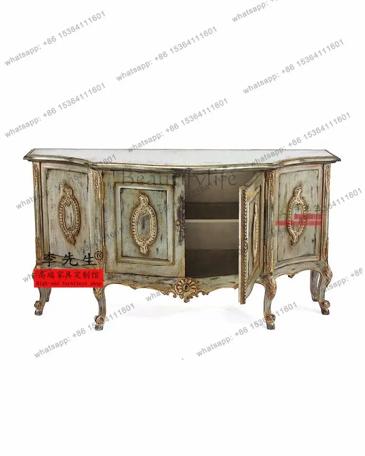 American rural solid wood carving flower entrance cabinet retro nostalgic foyer high-end shoe cabinet